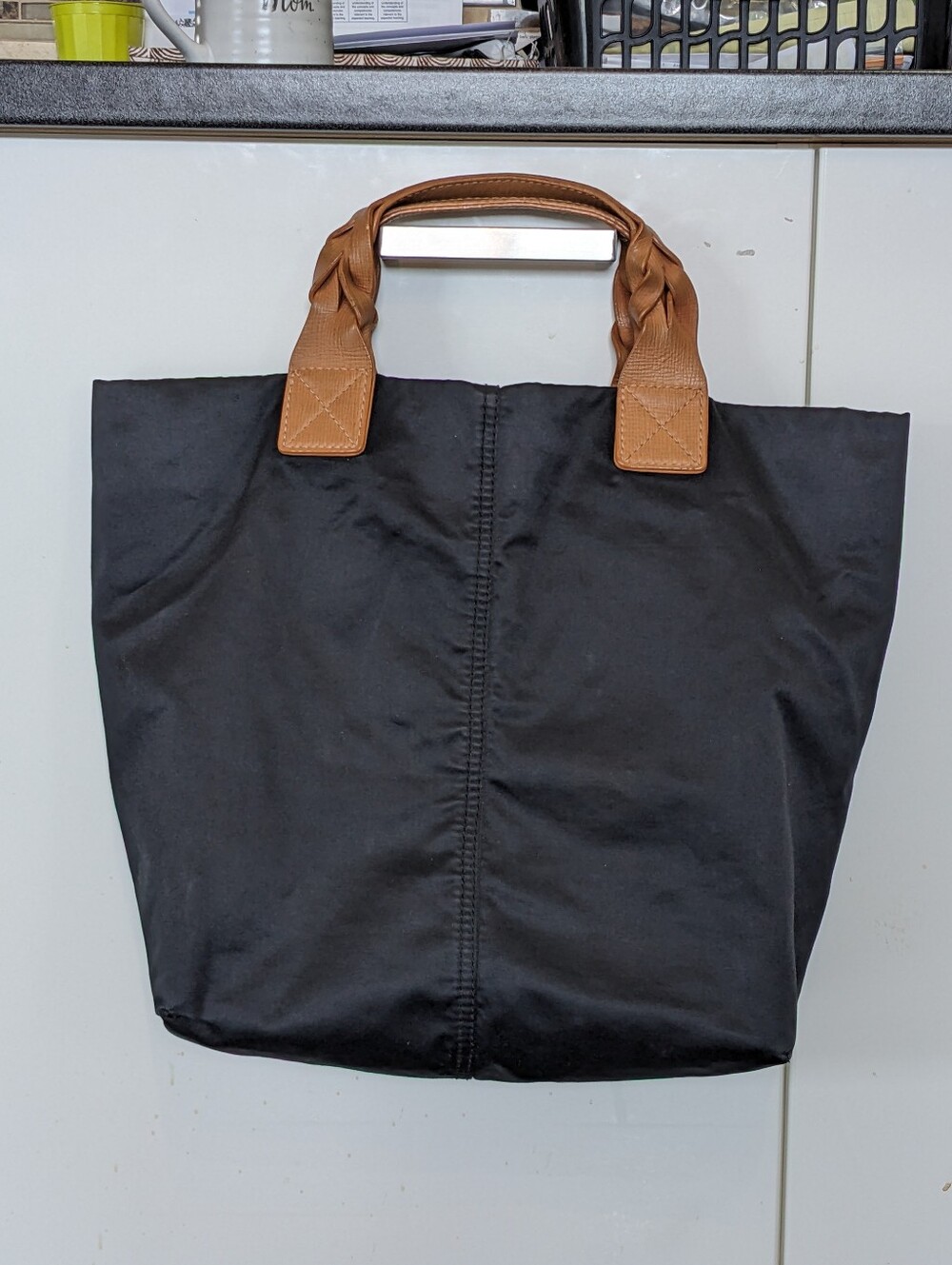 GAP Cotton & Braided Leather Handle Tote Shoulder Bag Beachy Shopping Black 🖤